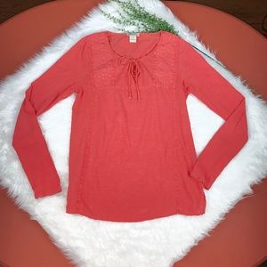 Lucky Brand~Embroidered~Tie~Top L/S~Rusty Orange
